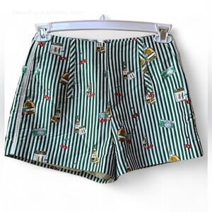 Mini Vintage Pinup Style Shorts / Tune & Tune / Size Medium/ Green & White Strip